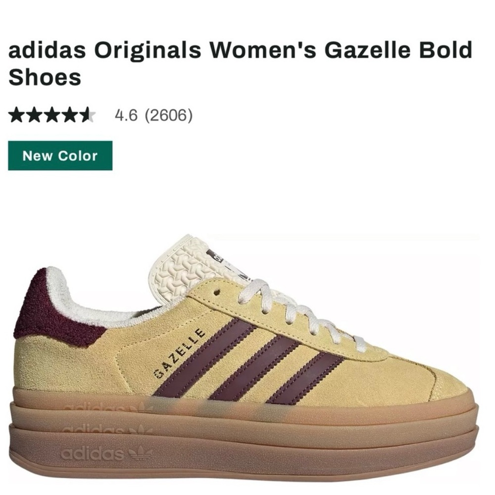 Adidas gazelle bold in yellow and maroon size 7.5